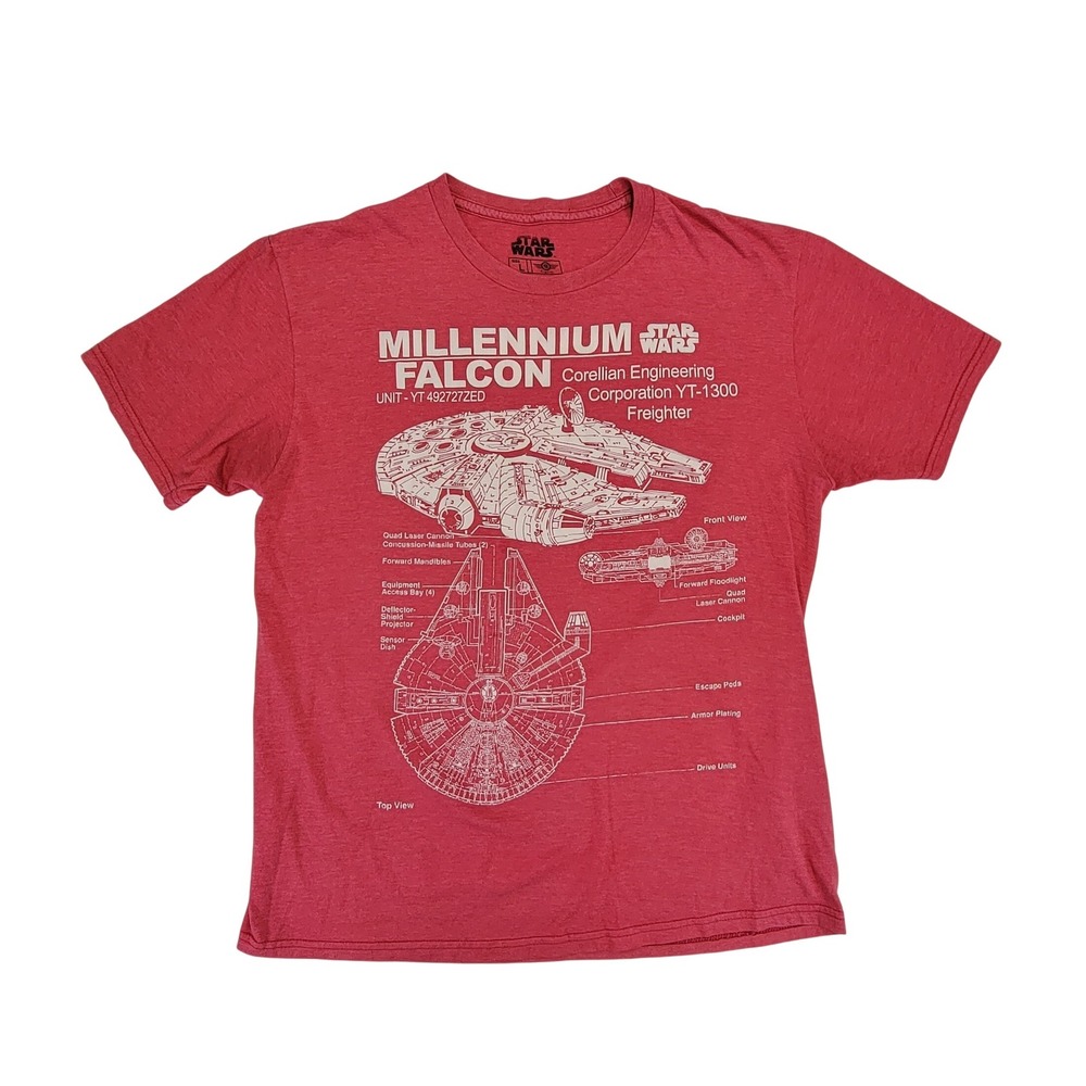 Star Wars Millennium Falcon T Shirt Red Graphic Corellian Engineering‎ Mens L
